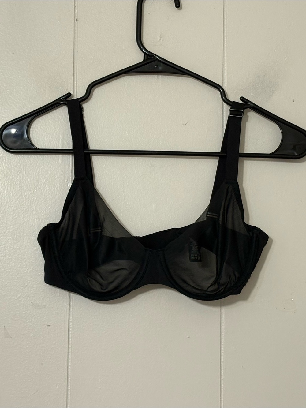 SKIMS No Show Sheer Mesh Molded Unlined Balconette Bra Black 34C